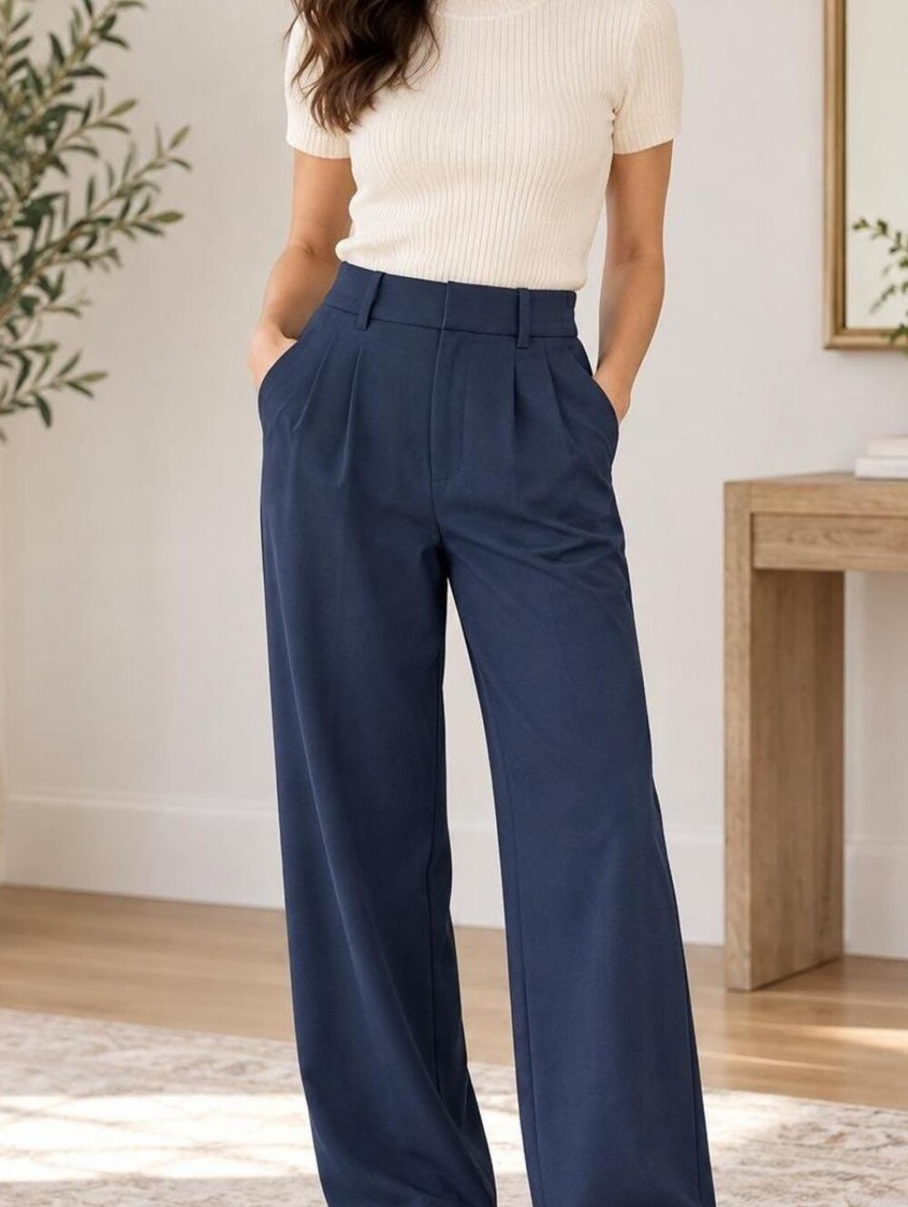 Abercrombie & Fitch Sloane Tailored Wide Leg Pants Size 27/4 Navy Blue